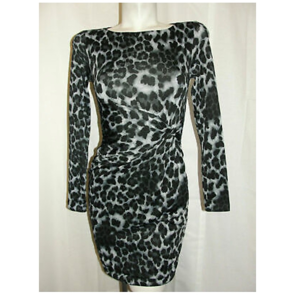 Carmen Marc Valvo ruched leopard print dress